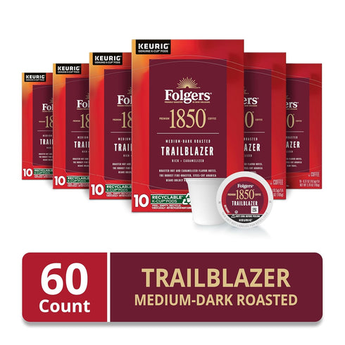 1850 Trailblazer, 10-Count (Pack 6) Medium-Dark Roast Coffee, Keurig K-Cup Pods, Boxes