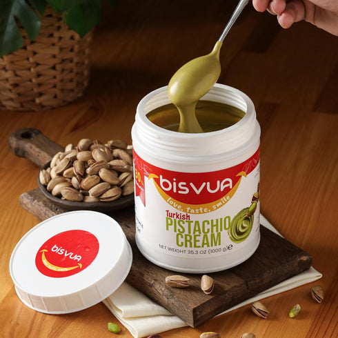 30%, 35.3 Oz (1 BISVUA Premium Pistachio Cream kg) Natural Pistachio Butter Spread Bulk | Dubai Chocolate Bar, Knafeh
