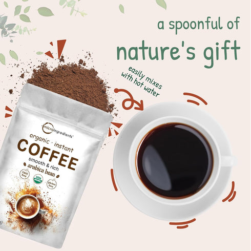 1lb Organic Instant Coffee, Powder | Premium Arabica Coffee Beans Source | Medium to Dark Roast | Natural Fresh Flavor