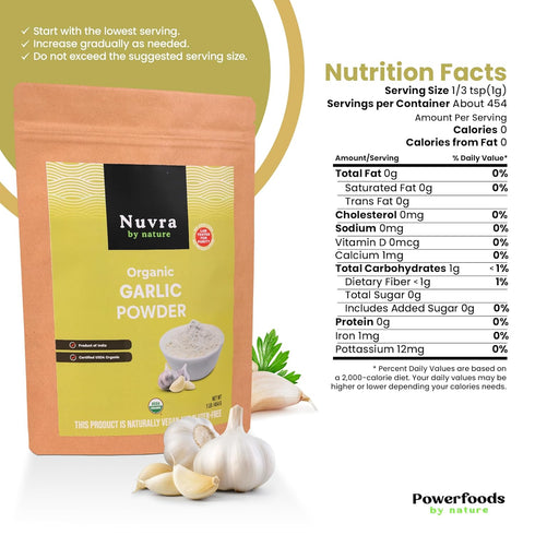 POWERFOODS BY NATURE 1 Lb 100% Nuvra by Nature Organic Garlic Powder Pure & Aromatic Rich in Flavor & Nutrients |