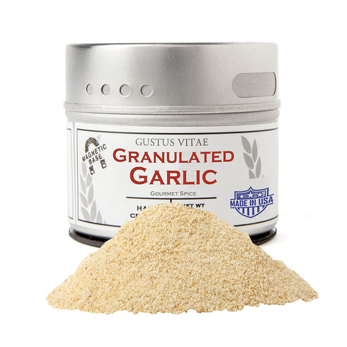 Granulated Garlic - All Natural, Non-GMO - Made in USA - Sustainably Sourced - Unique Magnetic Tin