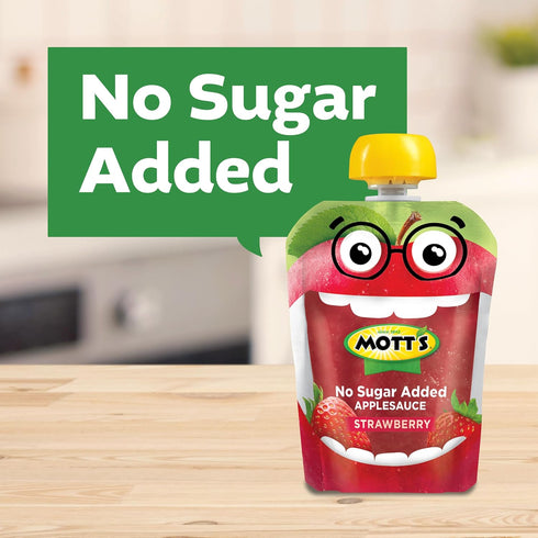 3.2 Oz 48 Count (4 Packs 12), Mott's No Sugar Added Strawberry Applesauce, Clear Pouches, Of Good Source Of Vitamin C