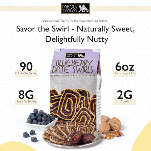 3 Pack 6 oz Darious Snack Co VEGAN and PALEO Blueberry Date Swirls for Delicious BreakFast, Slightly Sweet and Savory