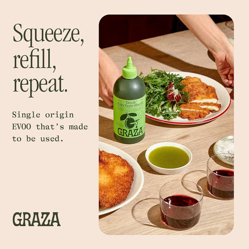 11.8 Oz (350ml) Graza Drizzle Extra Virgin Olive Oil, Finishing Oil - High Polyphenol Early Harvest EVOO Finishing Oil