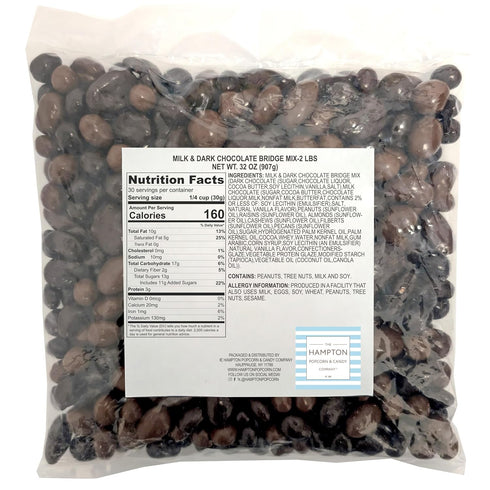 2 Bridge Mix, Pound Bulk Bag, Milk and Dark Chocolate Covered Raisins, Peanuts, Almonds, Cashews and Pecans