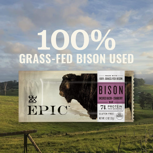 4 1.3 oz EPIC Bison Bacon Cranberry Bars, Paleo Friendly, Gluten Free, ct, Bars
