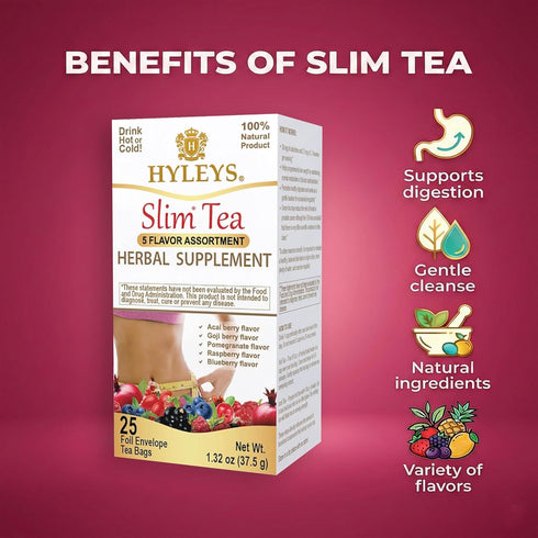 5 25 (1 Pack) Pack HYLEYS Slim Tea Flavor Assortment - Weight Loss Herbal Supplement Cleanse and Detox - Tea Bags