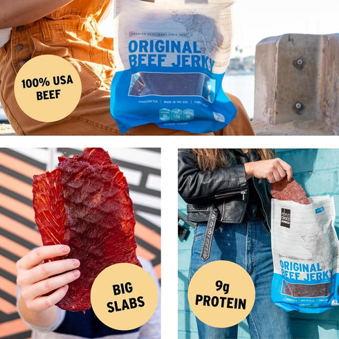 9g 15 Count, 19.2 oz Peoples Choice Beef Jerky Original Big Slab Whole Muscle, Thin-Sliced, Slab Jerky Texture Protein