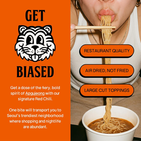 (320 6 Pack BIAS Apgu Red Chili Instant Noodles - Spicy Korean Ramen with Premium Toppings, Vegan, Air-Dried, Low