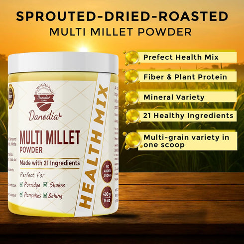 400 (14 oz) 21 Danodia Foods Multi Millet Powder Health Mix g | Made with Ingredients | Multi-Grain Powder |