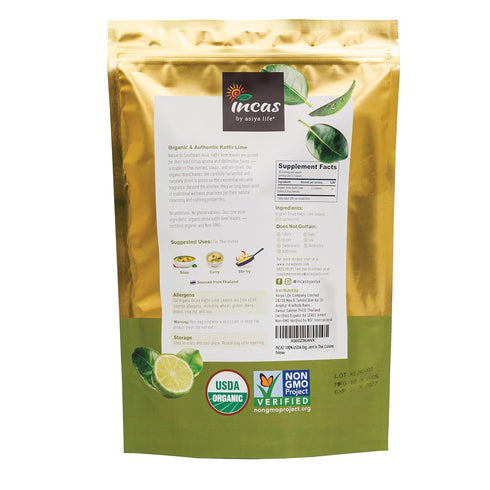 100% 0.53 oz INCAS USDA Organic Makrut Lime Leaves Direct From Thailand Original Authentic Thai Flavor & Citrus Aroma