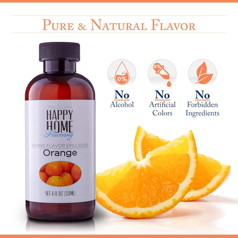 Happy Home Natural Orange Baking Flavor Emulsion, Certified Kosher, 4 oz.