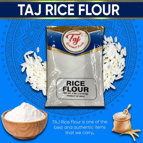 TAJ Gourmet Foods 4lbs TAJ White Rice Flour, (Perfect Appams, noodles, pancakes, etc.)