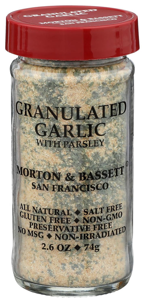Morton & Bassett Granulated Garlic with Parsley, 2.6oz Salt-Free, Non-GMO, Herb Blend,