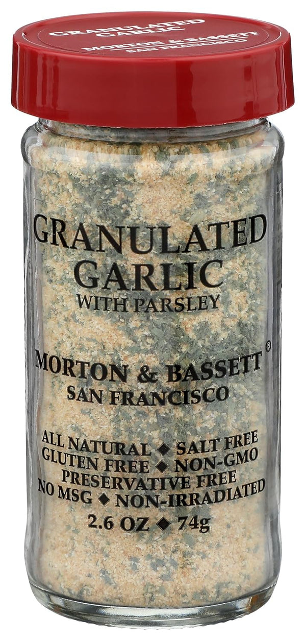 Morton & Bassett Granulated Garlic with Parsley, 2.6oz Salt-Free, Non-GMO, Herb Blend,