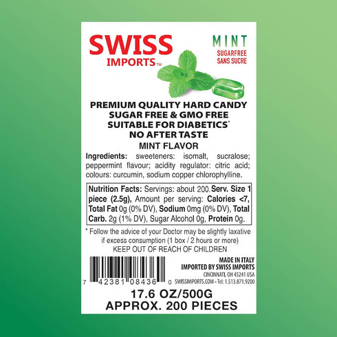 Swiss Imports 200 500g/17.6oz Sugar Free Bonbons Hard Candy Drops, Mint, Individually Wrapped Pieces