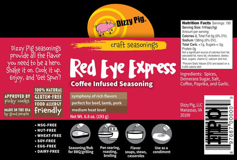 Dizzy Pig Red Eye Express Coffee-Infused Seasoning Rub, 8oz Shaker
