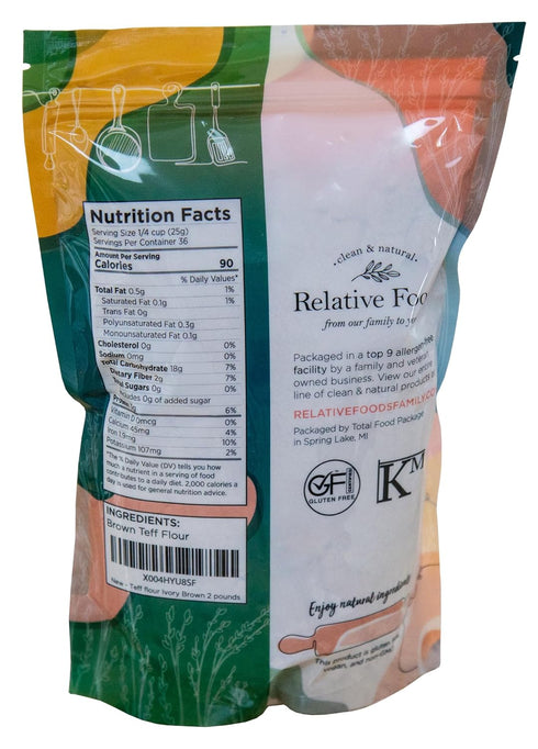 2 lb Relative Foods Teff Flour Brown | Naturally Gluten Free, Non-GMO, Vegan | USA Grown | Premium Ancient Grain Flour