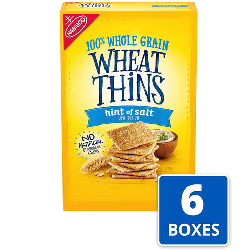 6 8.5 oz Wheat Thins Hint of Salt Low Sodium Snacks, Whole Grain Wheat Crackers, Bulk Snack Crackers, - Boxes