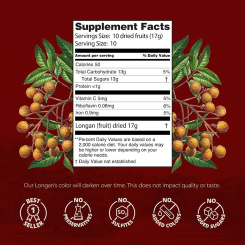 Dragon Herbs Longan 6 oz Bag - Dried Fruit Supplement for Skin, Beauty, Sleep, Mood, Stress, Memory, Heart