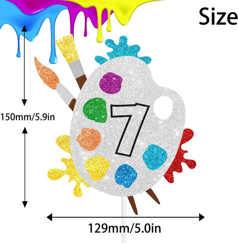7th Slime Cake Topper - Art Themed Palette Painting Graffi Boy Girl Birthday Party Decorations for Seven Years