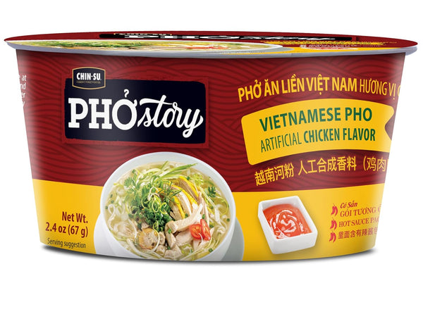 CHIN-SU Vietnamese Pho Noodle Bowl, Chicken Flavor, 2.4 oz, Instant Soup with