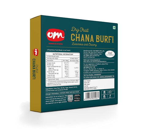 OM SWEETS & SNACKS 350 | Chana Dry Fruit Burfi | Made With Pure Quality Ingredients | No Added Colours Or Preservatives