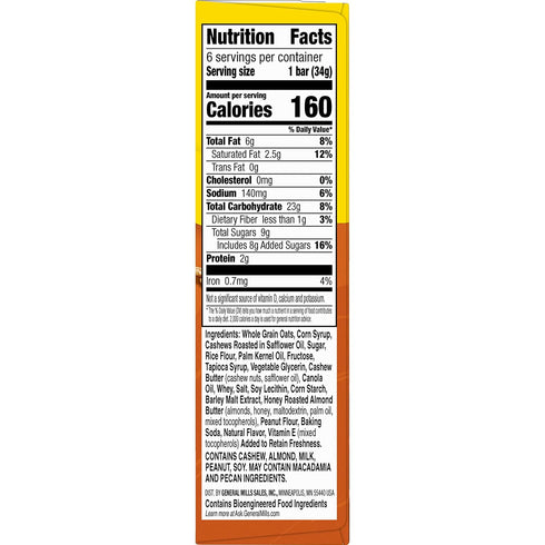 6 7.2 oz (Pack 6) Nature Valley Sweet and Salty Nut Granola Bars, Cashew, Bars