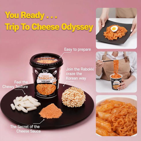 2 KINIKORA Premium Instant Rabokki Cup - Cheese Flavor, Cups, Korean Ramen & Tteokbokki, Quick and Easy Street Food
