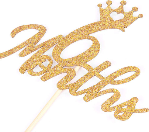 Gold Glittery 6 Months Cake Topper for Baby's Half Year Old Birthday Party, 1/2 Birthday, Baby Shower Decorations
