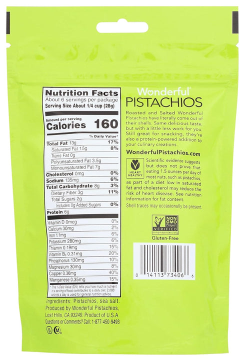 6 OZ Wonderful Pistachio Roasted & Salted Shelled Pistachios