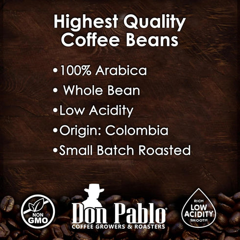 Don Pablo Colombian Supremo Whole Bean Coffee - Medium-Dark Roast with Low Acidity