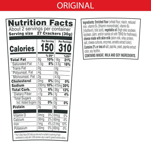 22oz (10 Cheez-It Cheese Crackers, Baked Snack Crackers, Office and Kids Snacks, Original, Case Cups)