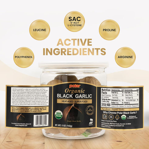 5 oz (Pack 1), Bulbs, MW Polar USDA Organic Black Garlic of Whole Easy Peel, All Natural, Chemical Free, Kosher