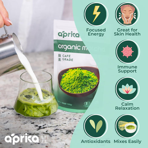 AprikaLife Organic Matcha Powder, USDA & JAS Certified, No Sugar Added, 3.5 oz/100g for Lattes & Baking