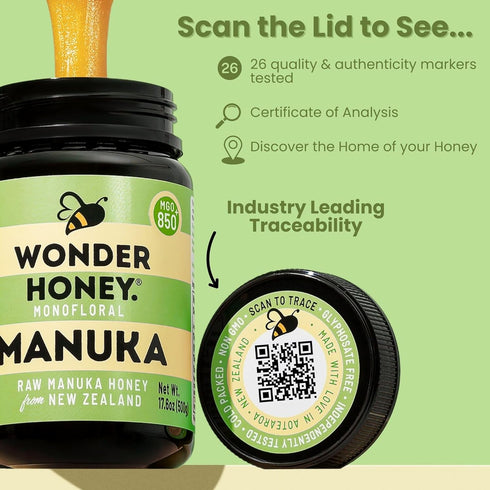 MGO400 (13+) 26 (8.8oz) Wonder Honey Raw Manuka Honey New Zealand Tested for Markers, Traceable, Natural Soothing