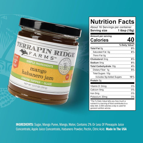 10.5 oz Terrapin Ridge Farms Mango Habanero Gourmet Jam - Sweet Mango & Fiery Habanero Blend - Perfect as a Glaze