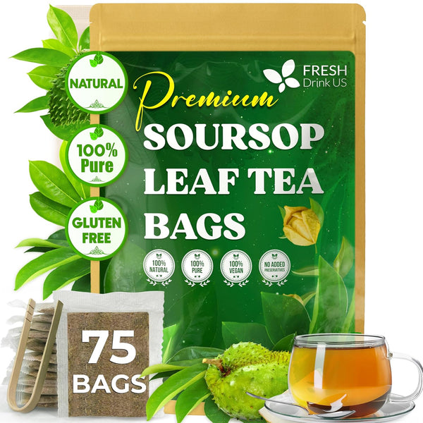 FreshDrinkUS, Premium 75 Soursop Graviola Leaf Tea Bags, 100% Natural and Pure
