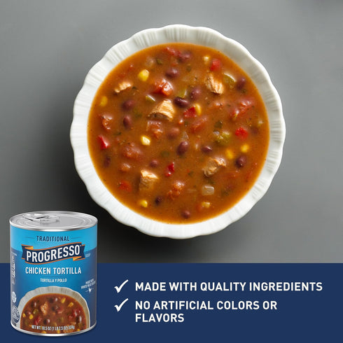 18.5 oz. (Pack 12) Progresso Traditional, Chicken Tortilla Canned Soup, Gluten Free