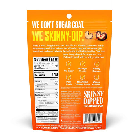 3.5oz Pack 5 SkinnyDipped Salted Caramel Cashews, Healthy Snack, Plant Protein, Gluten Free, Resealable Bags