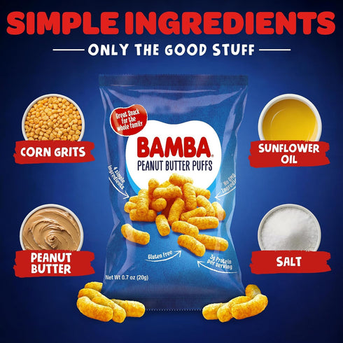 0.7 oz (Pack 12) Osem Bamba Peanut Butter Puffs - Peanut Butter Puffs Bulk, Vegan PB Snack with Crunch for Babies