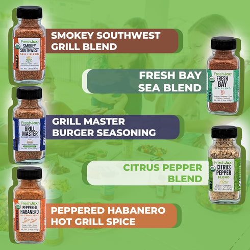 Set 5 FreshJax Grill Seasoning with Gift Box | Organic Clean Eating Spice Blends for Healthy Grilling, Meal Prep