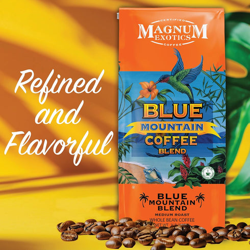 100% 2 Lb Magnum Exotics Coffee, Blue Mountain Coffee Blend - Medium-Light Roast, Whole Bean, Made from Arabica Beans