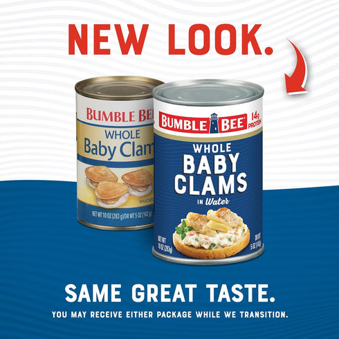 10 oz 14g Bumble Bee Whole Baby Canned Clams, Can - Ready to Eat - Protein per Serving - Gluten Free