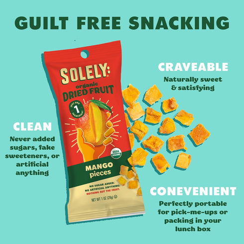 (1 12 12 (1 oz) SOLELY - Organic Dried Fruit Mango Pieces Box, Single Serving Bags per Box) - Real Fresh Fruit