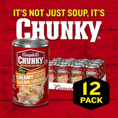 18.8 oz 12) (Pack 2) Campbells Chunky Soup, Creamy Chicken Bacon Carbonara Soup, Can (Case