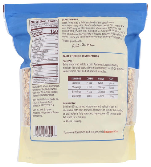 5 34 Oz Bob's Red Mill Grain Rolled Hot Cereal