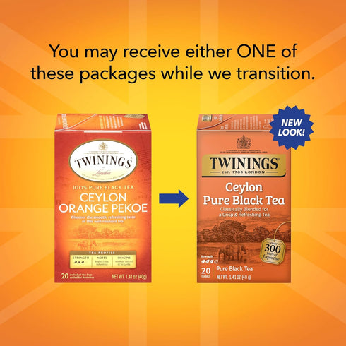 20 Count (Pack 2) Twinings Ceylon Pure Black Tea - A Crisp, Refreshing, Formerly Orange Pekoe, Caffeinated Tea Bags
