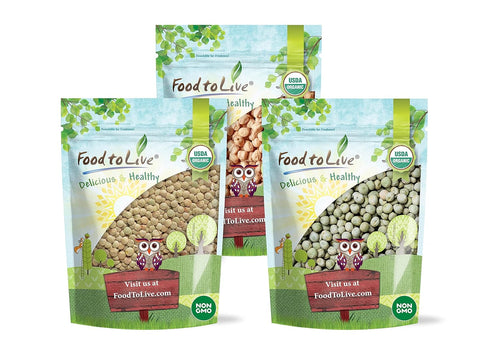Food to Live Organic Pulses Bundle, 3 Pack Whole Green Peas (5