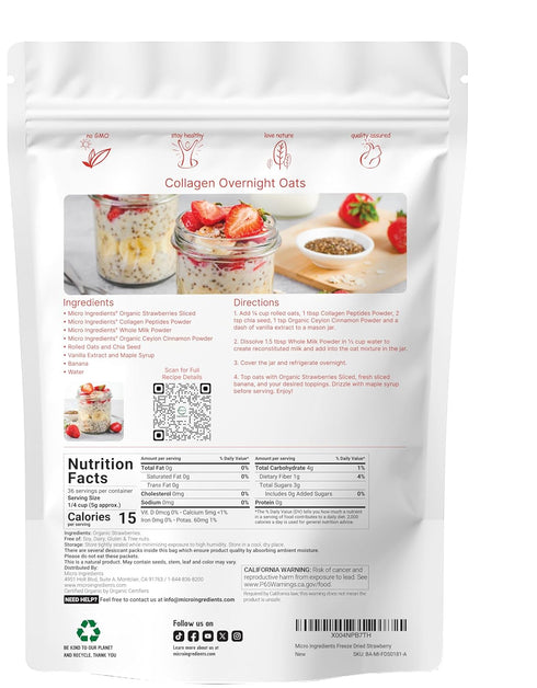 6.4oz 100% Micro Ingredients Organic Strawberries Sliced, | Natural Fruit | Freeze Dried Strawberry Source | No Sugar